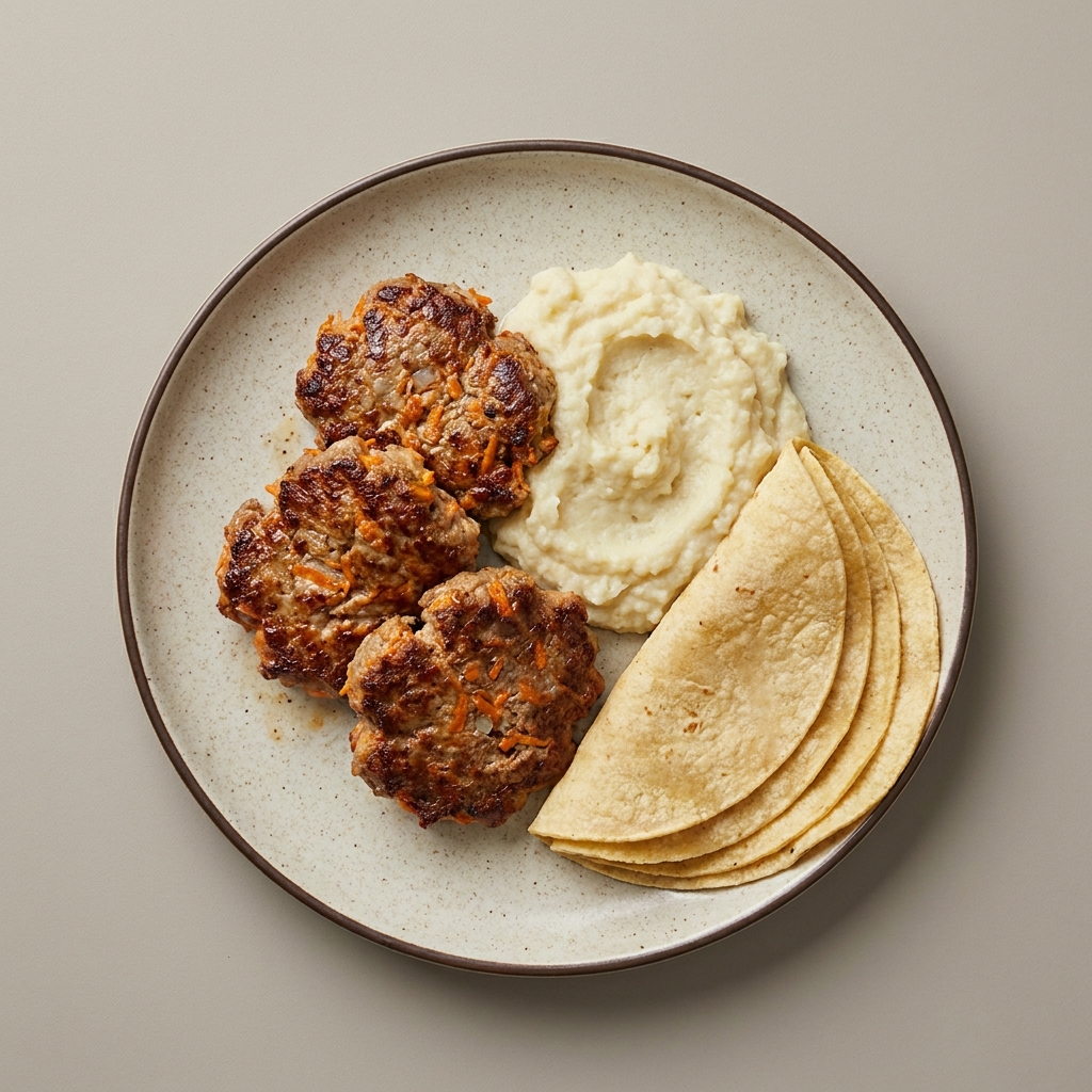 Tortitas de res con verduras y puré de coliflor