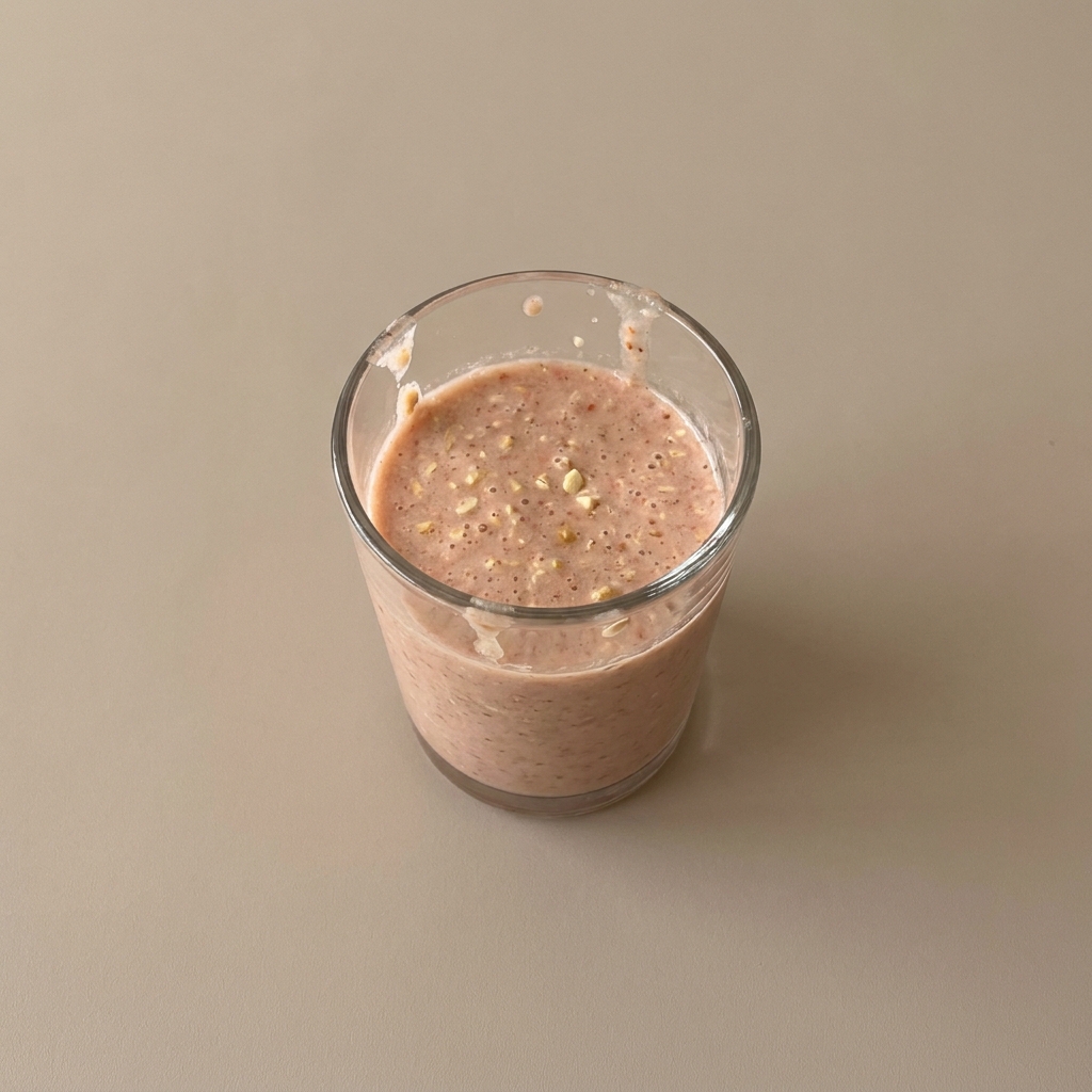 Licuado de fresa con avena, y nuez de la india