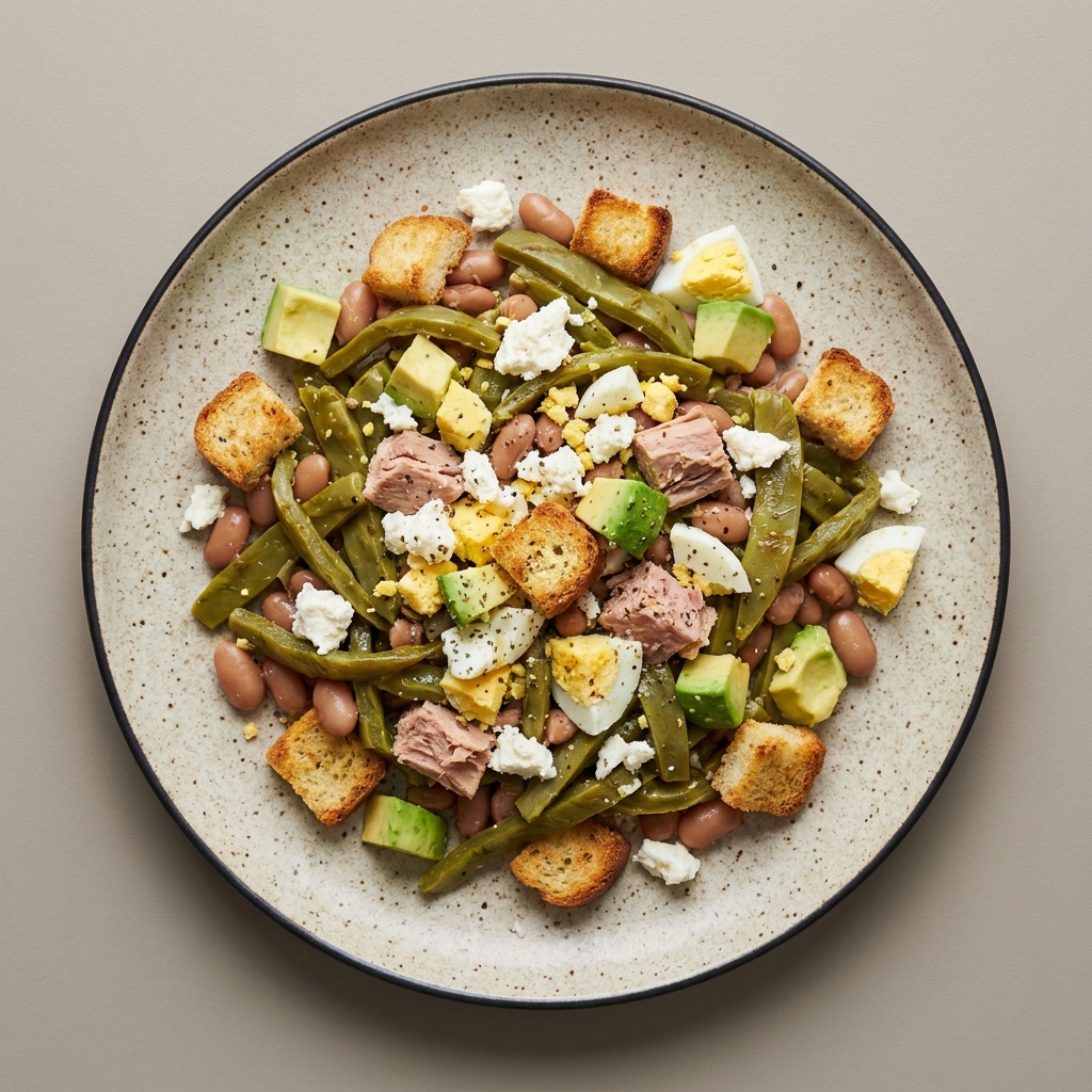 Ensalada mexicana de nopales con queso fresco, huevo y atún
