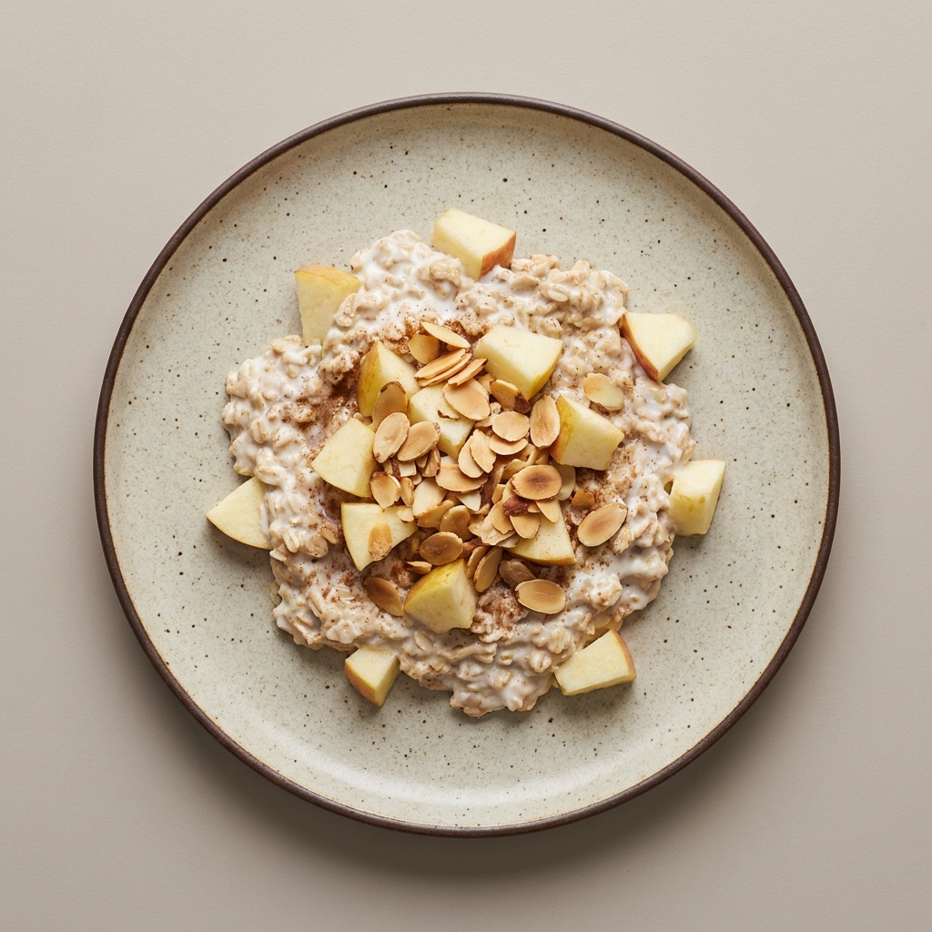 Avena remojada en yogurt natural con manzana y almendras tostadas