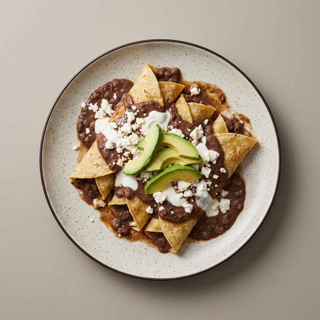 Enfrijoladas de panela con crema y aguacate