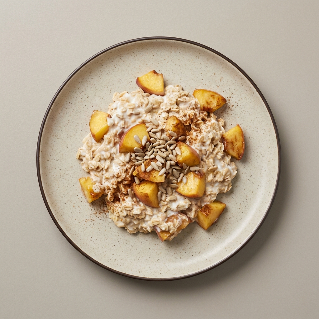 Avena en yogurt con durazno, y semilla de girasol