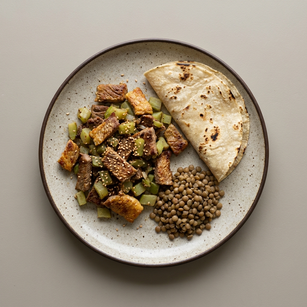 Arrachera de res con tortillas y verduras