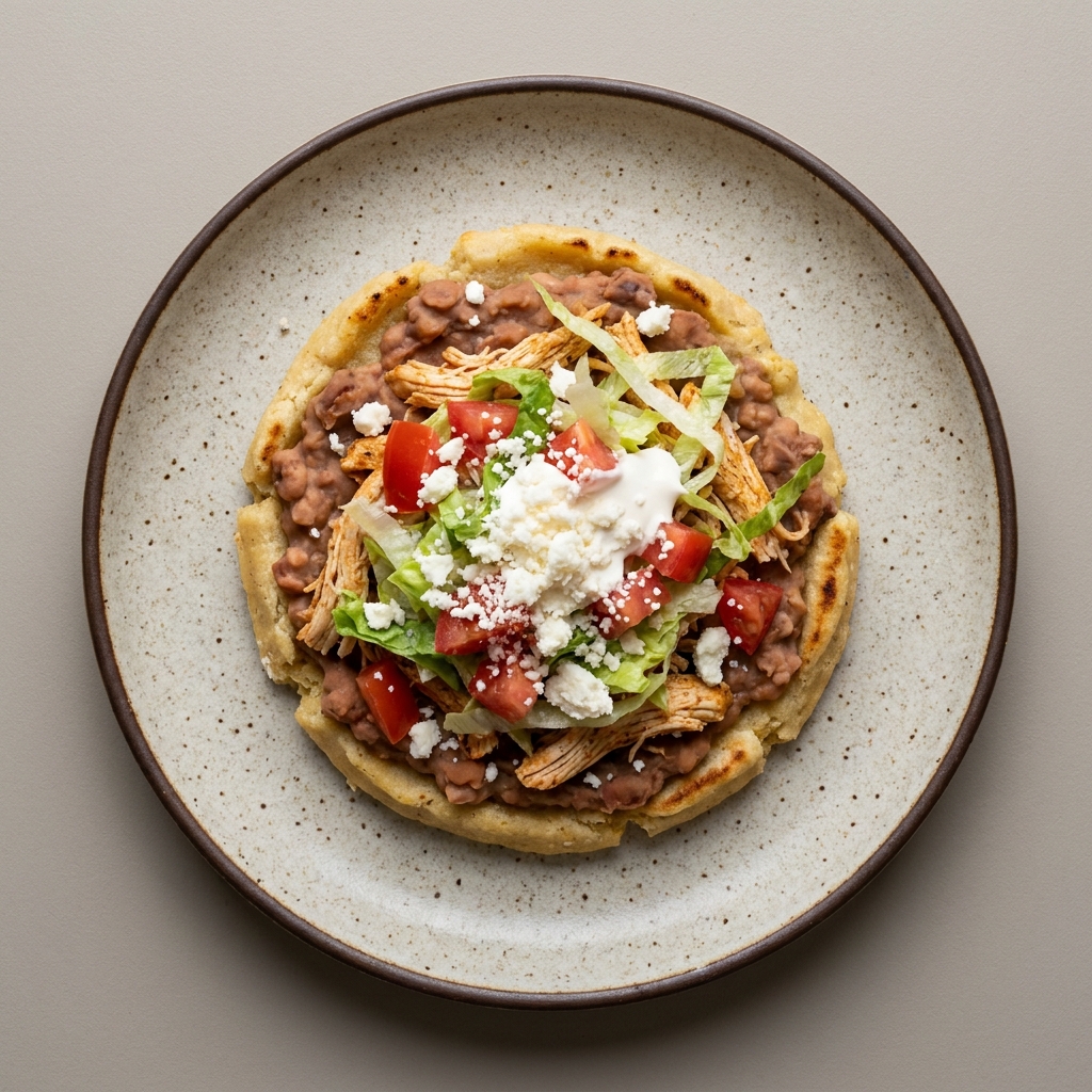 Sope de pollo y frijoles con salsa roja