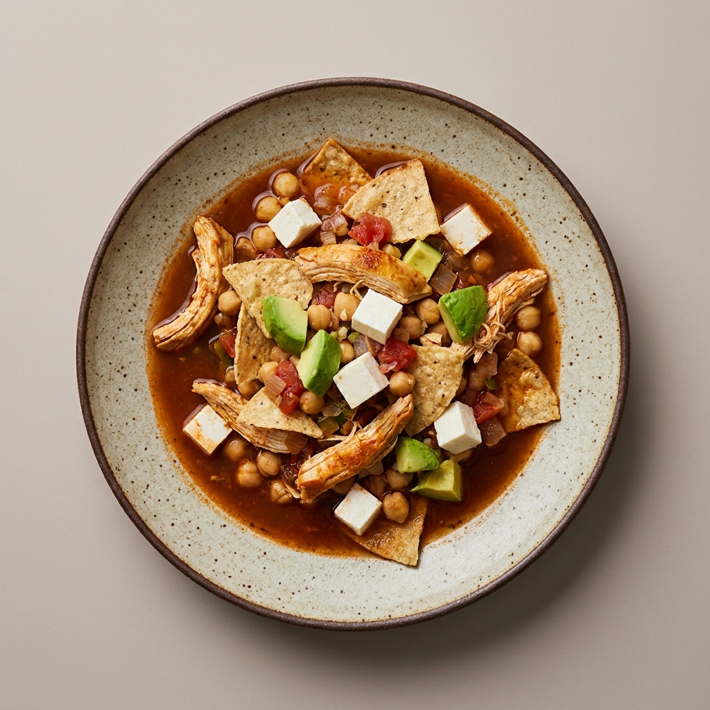Sopa azteca con pollo y garbanzos