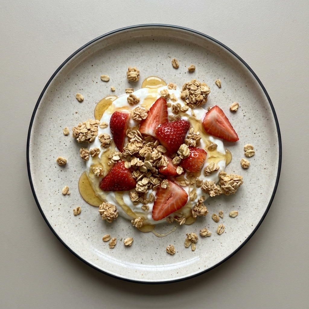 Granola con fresa, yogurt y miel