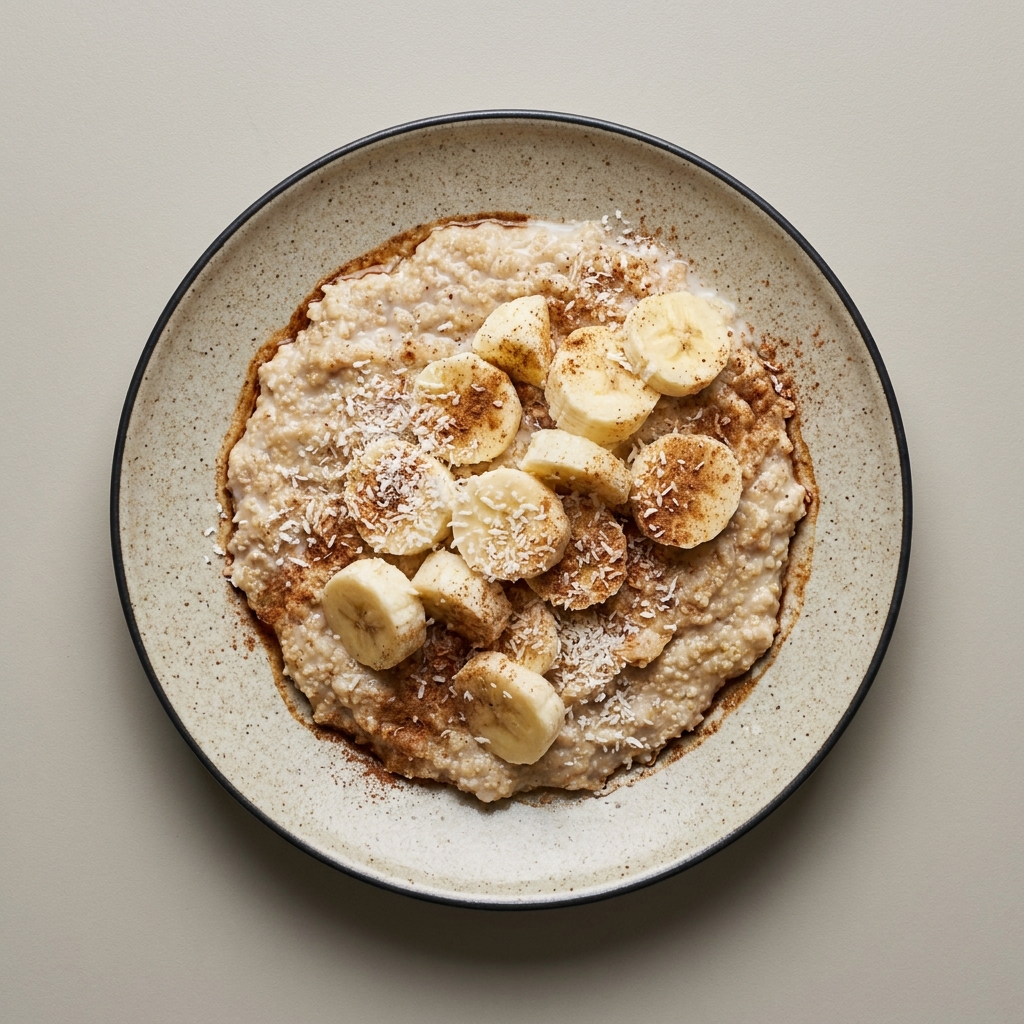 Amaranto con leche, plátano y coco
