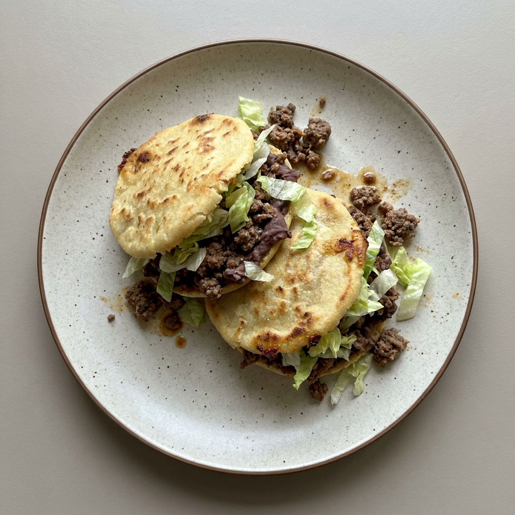 Gorditas de picadillo de res con lechuga y frijoles