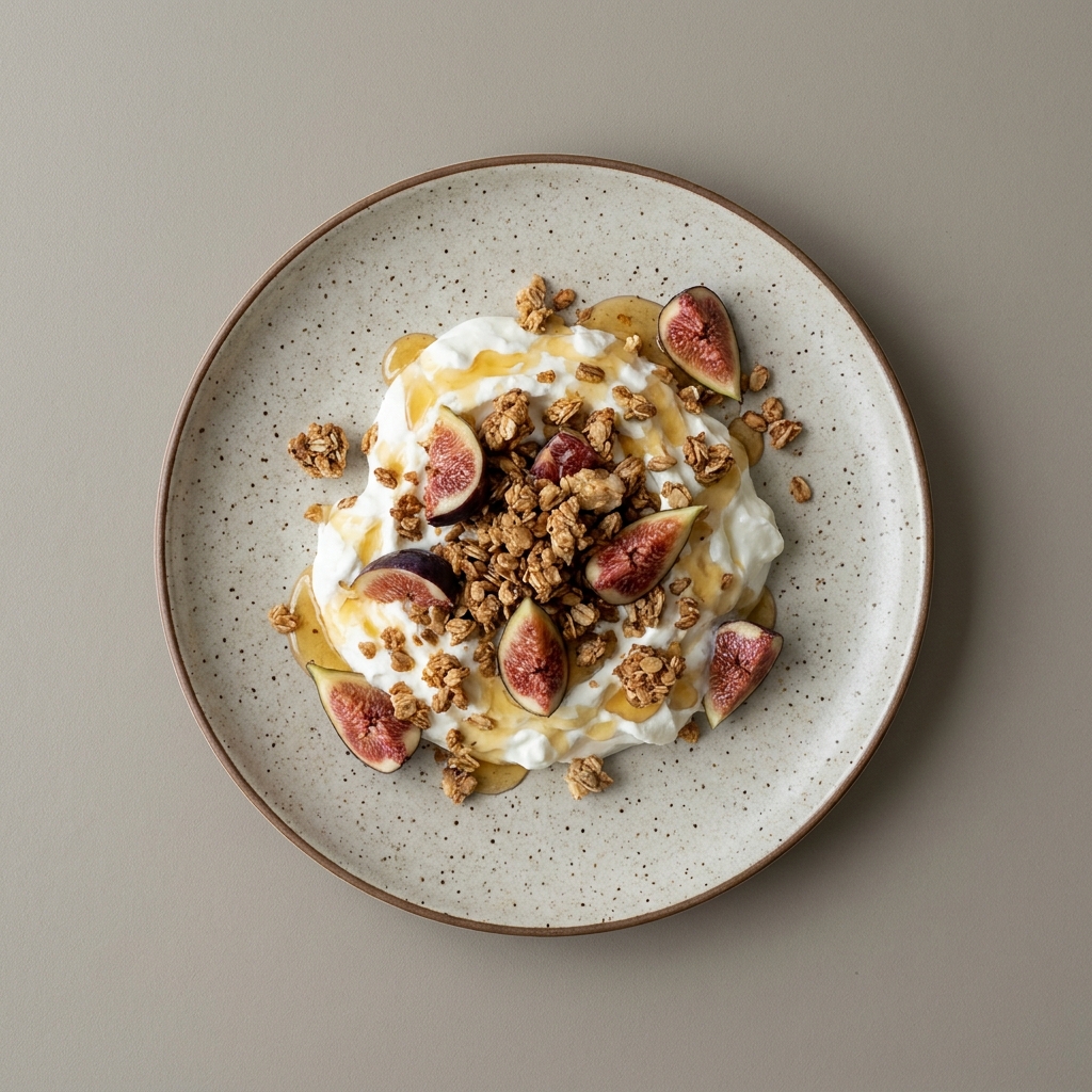 Tazón de jocoque con granola, higo y miel