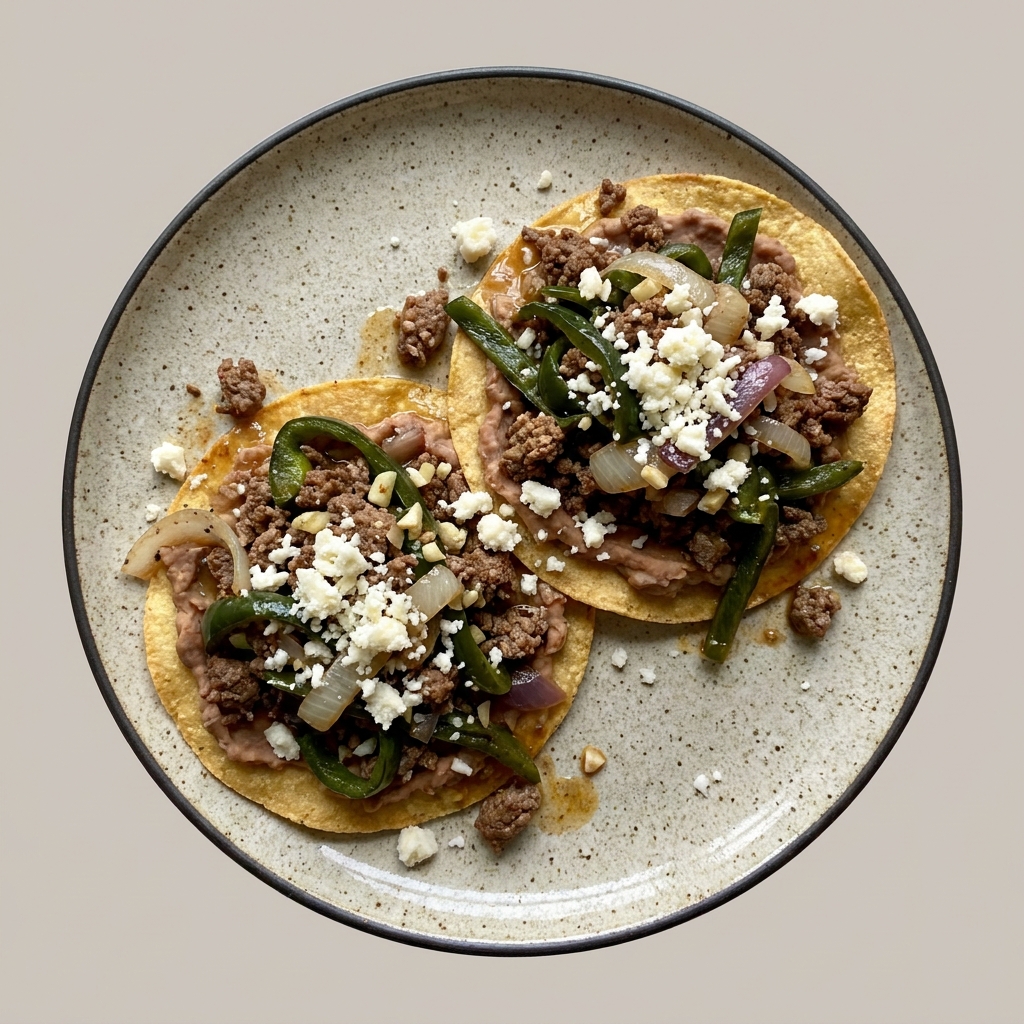 Tostadas de res con rajas de poblano