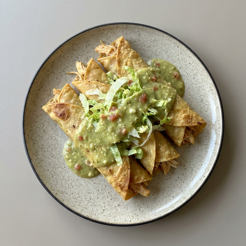 Flautas doradas de pollo con salsa de aguacate