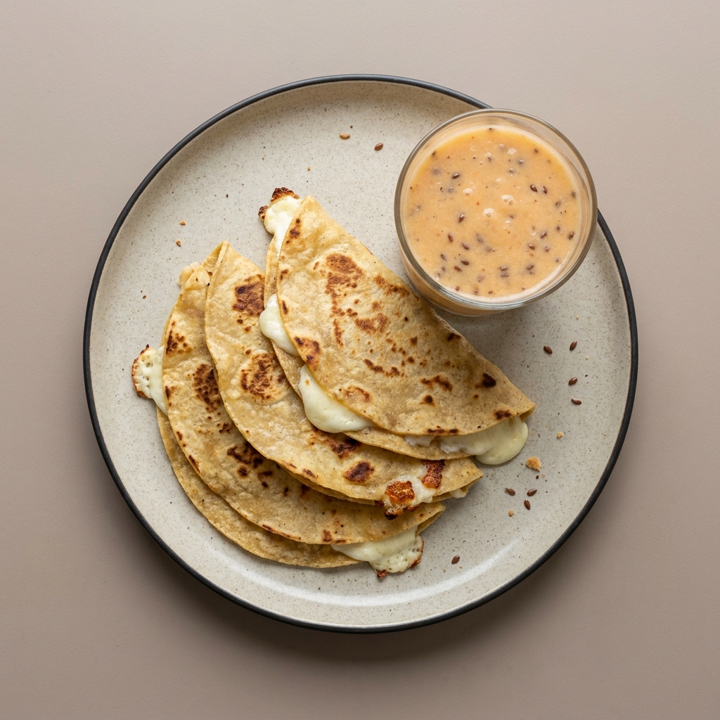 Quesadillas de queso panela, acompañado con licuado de fruta.