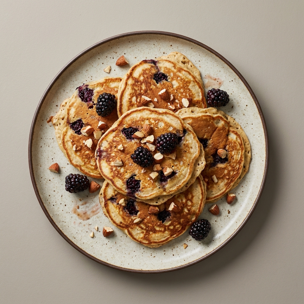 Hotcakes de harina de avena con queso ricotta y almendras.