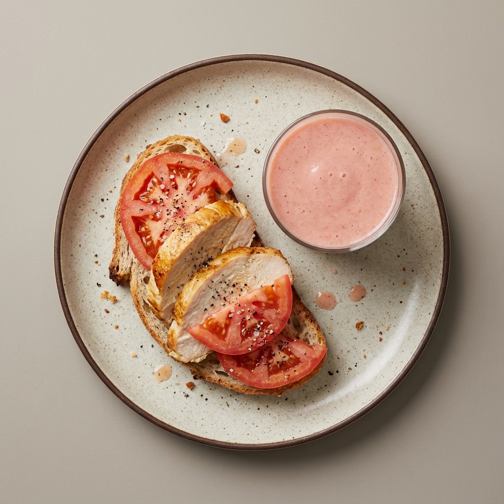 Sandwich de pechuga de pavo horneada con jitomate + licuado de guayaba