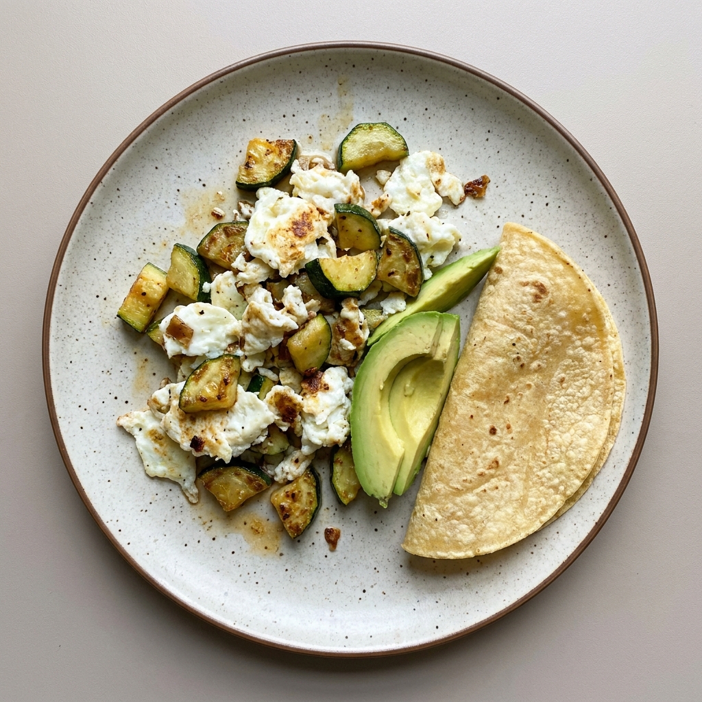 Clara de huevo con calabacita y aguacate