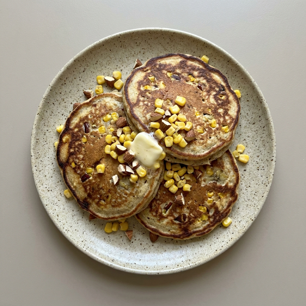 Hotcakes de avena con elote, almendras y platano