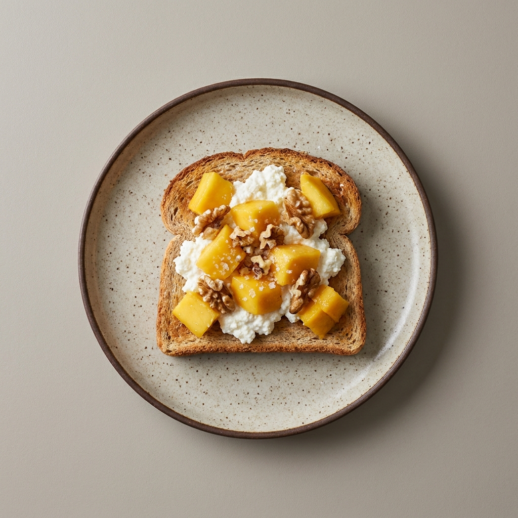 Pan integral con requesón, mango y nuez