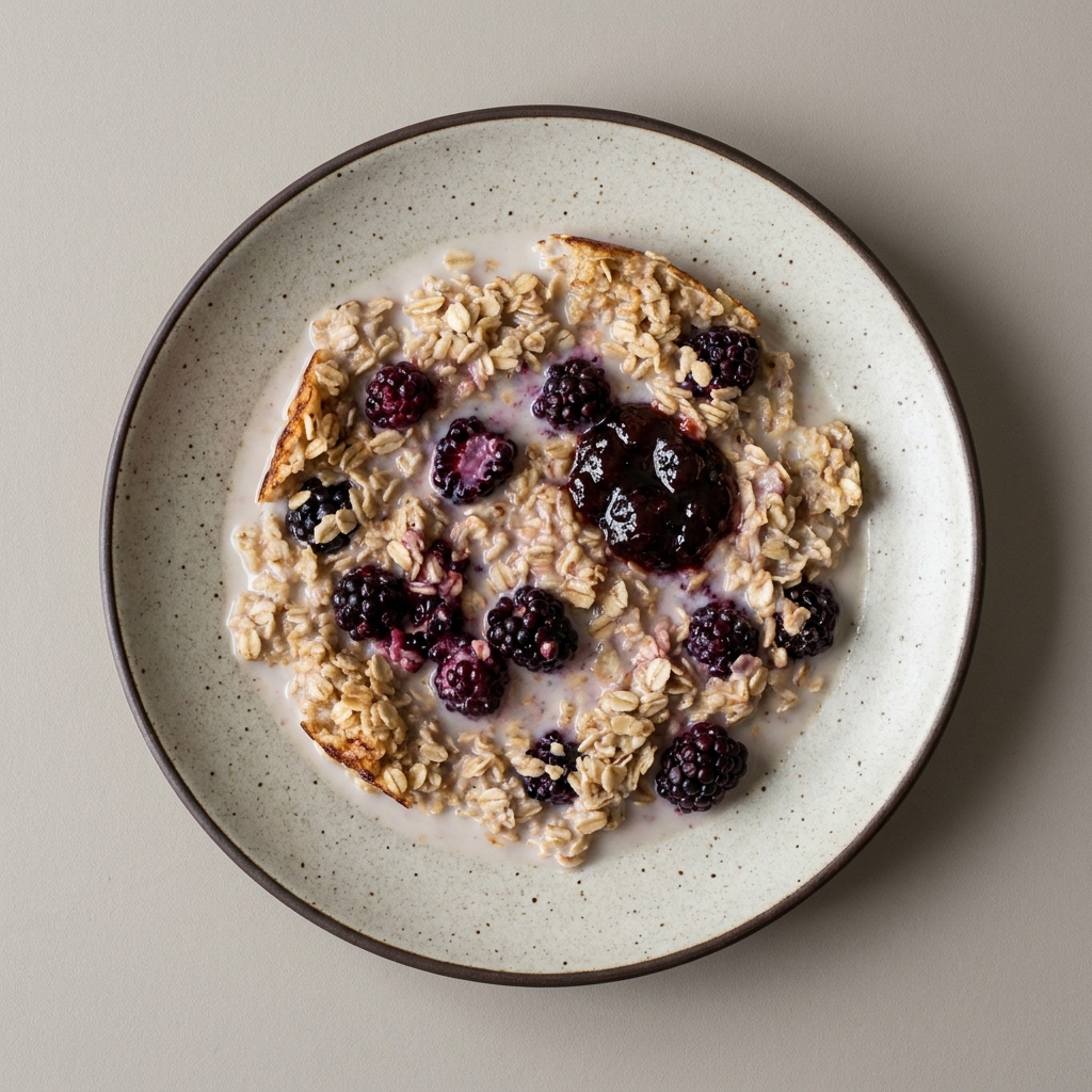 Avena remojada con zarzamora y mermelada