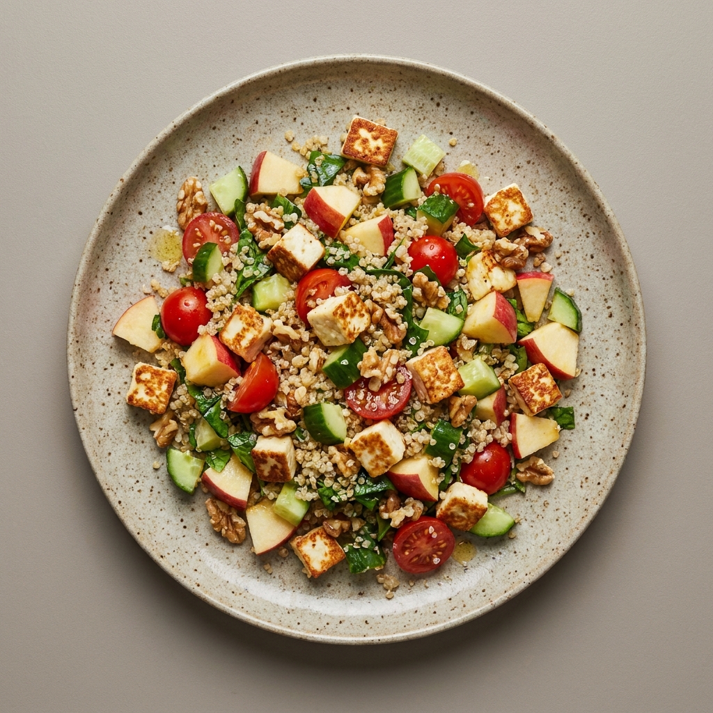 Ensalada de panela con quinoa y manzana