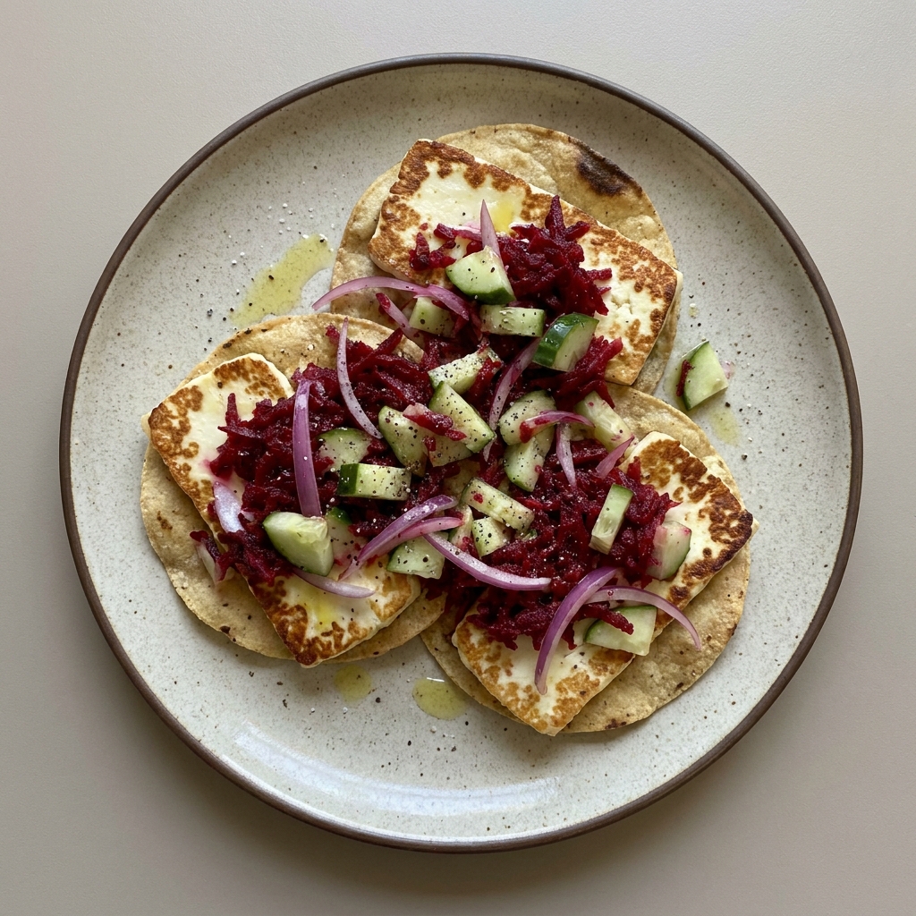 Tostadas de panela con ensalada de betabel y pepino