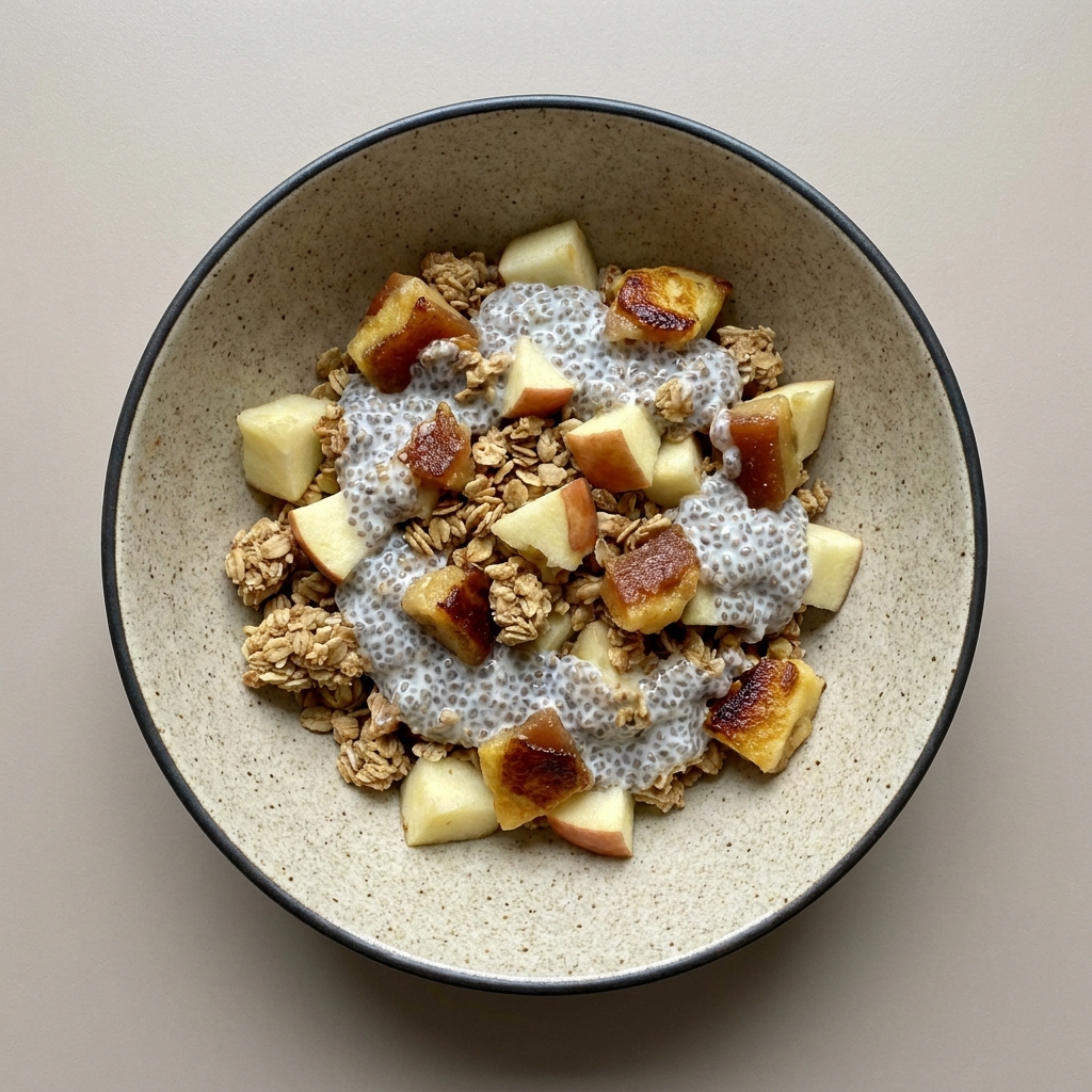 Pudín de semilla de chía con granola, fruta y ate de guayaba