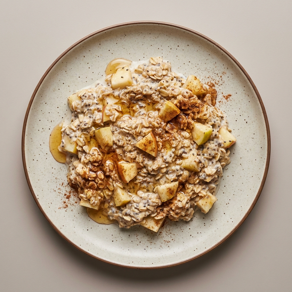 Avena remojada con leche, semilla de chía, manzana y miel