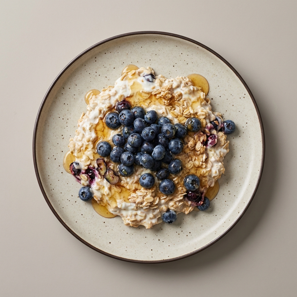 Avena con yogurt natural, arándano y miel