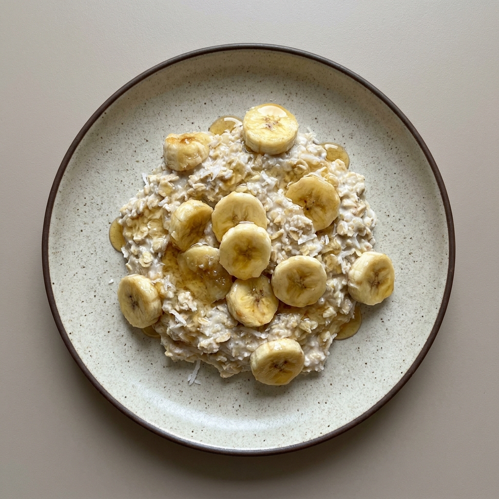 Avena con coco, plátano, yogurt y miel