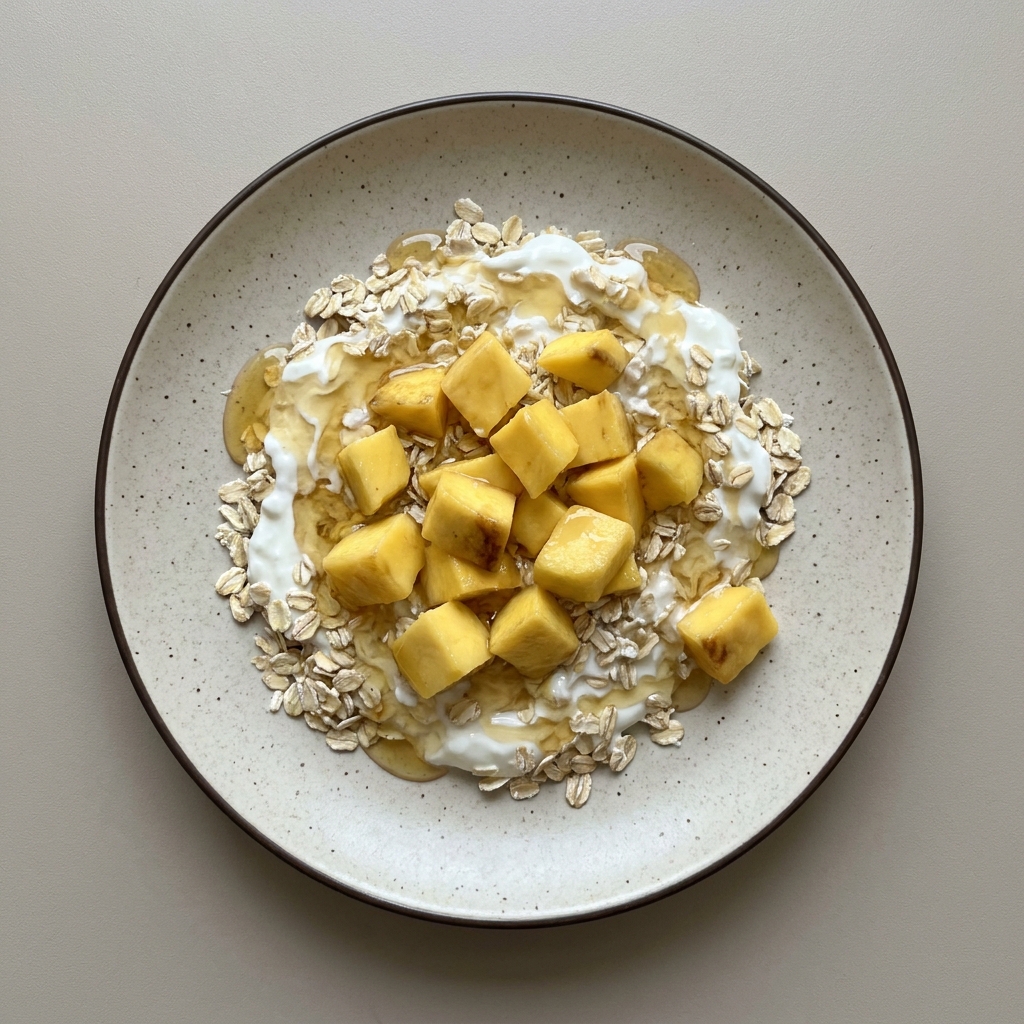 Avena con yogurt, mango y miel