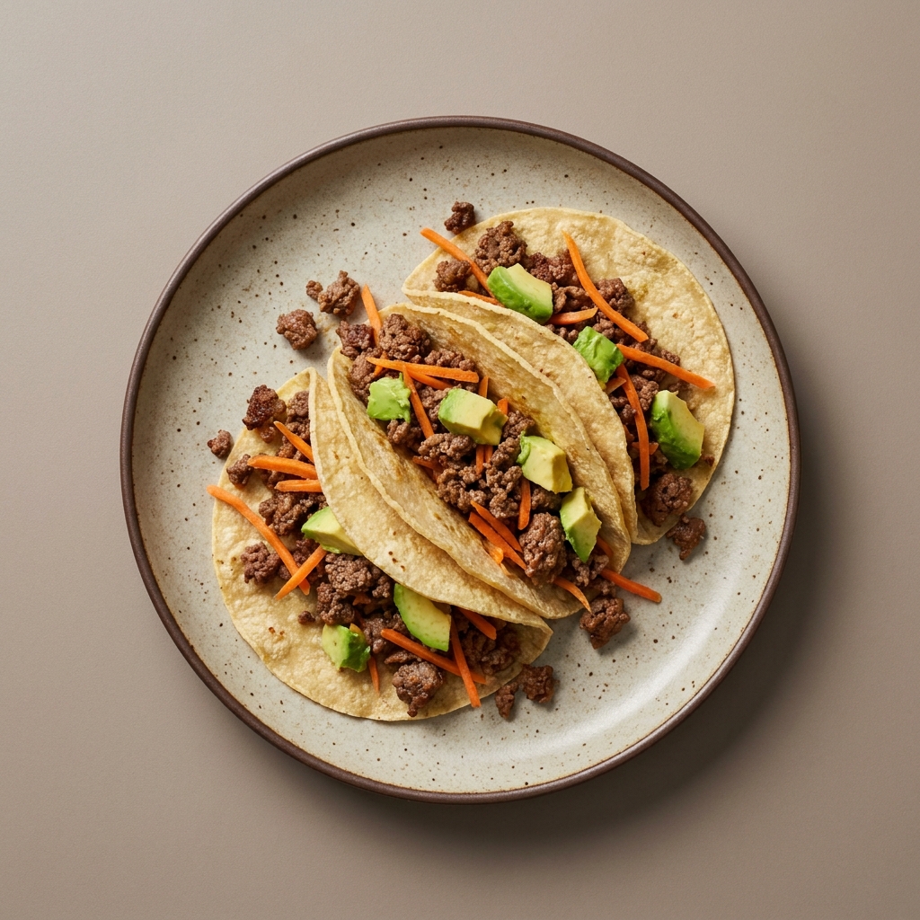 Tacos de res molida con zanahoria y aguacate