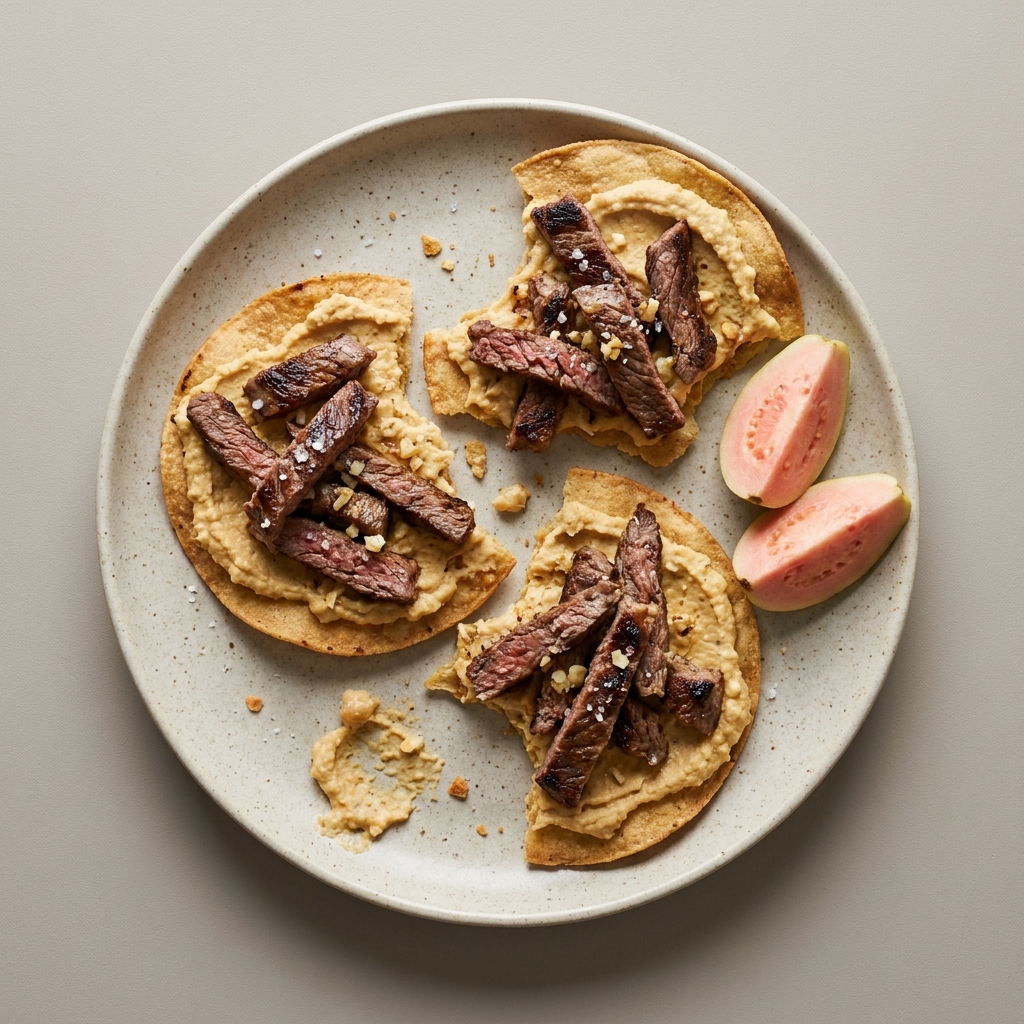 Tostadas de arrachera de res con hummus