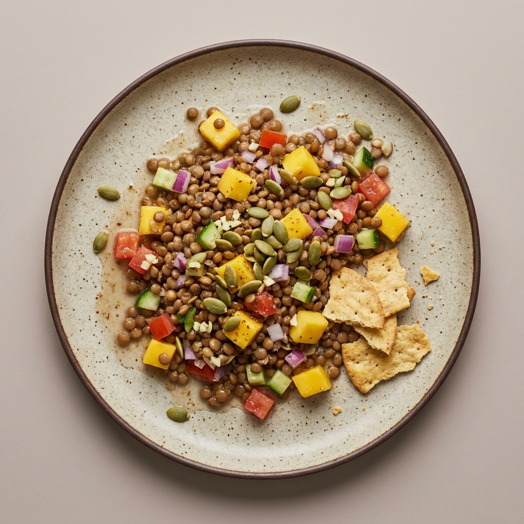Ceviche de lentejas con mango