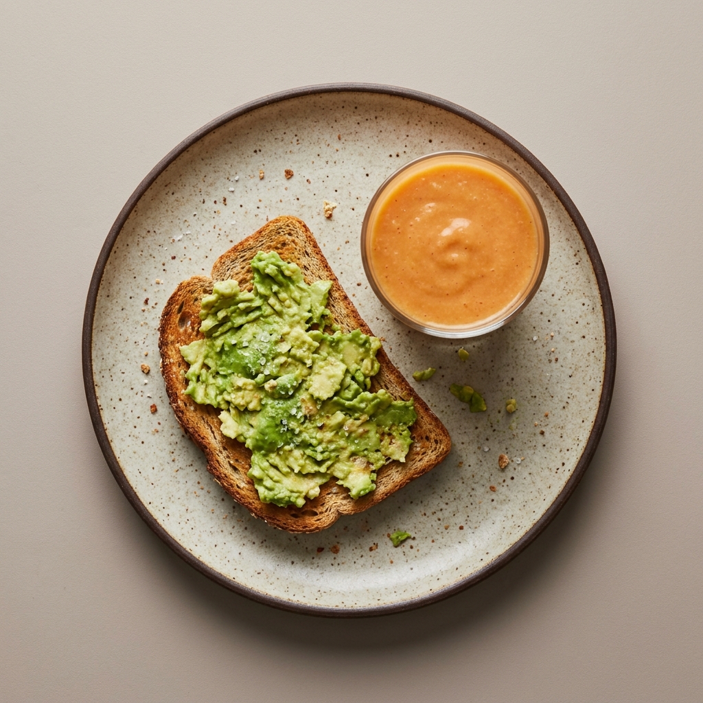 Pan tostado con aguacate y licuado de papaya