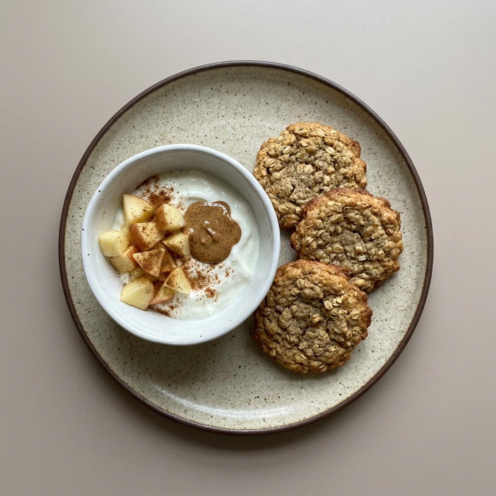 Galletas de avena con bowl de yogurt con fruta