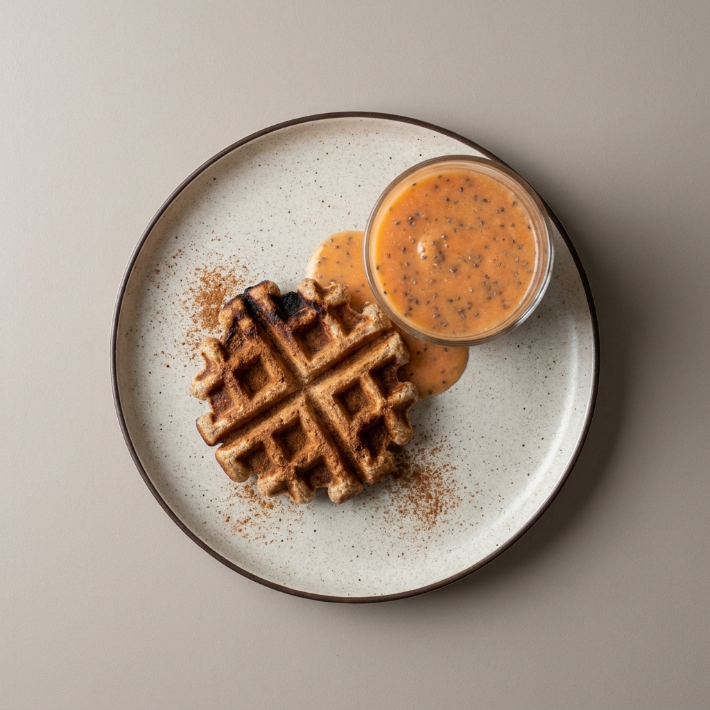 Wafle integral acompañado de licuado de papaya con semilla de chía