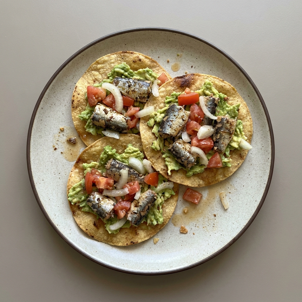 Tostadas de sardinas con verduras y aguacate