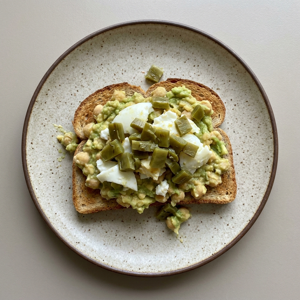 Pan integral con clara de huevo, nopal y aguacate