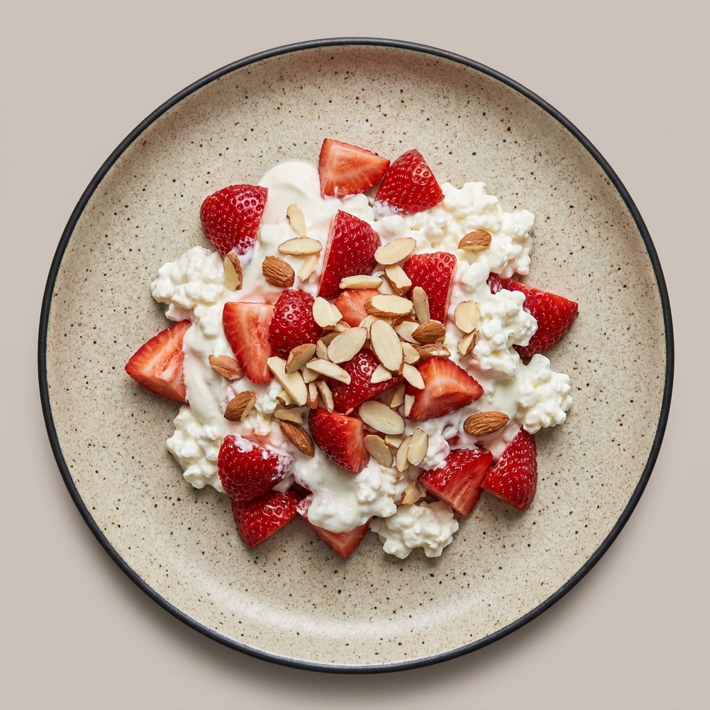 Parfait de yogurt natural chobani con fresa y cotage