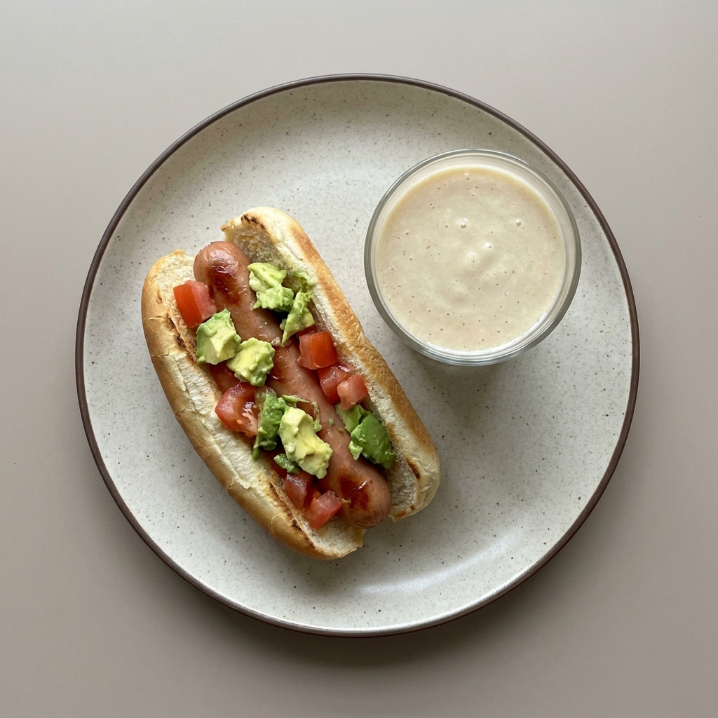 Hotdog con licuado de plátano