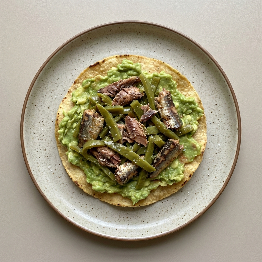 Tostadas de sardina con nopales y aguacate