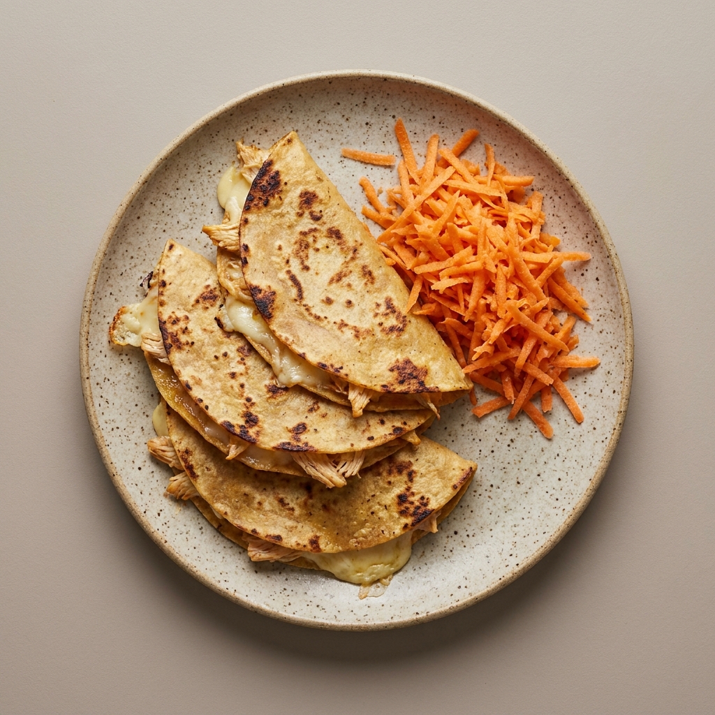 Quesadillas rellenas con pollo y queso + zanahoria rallada