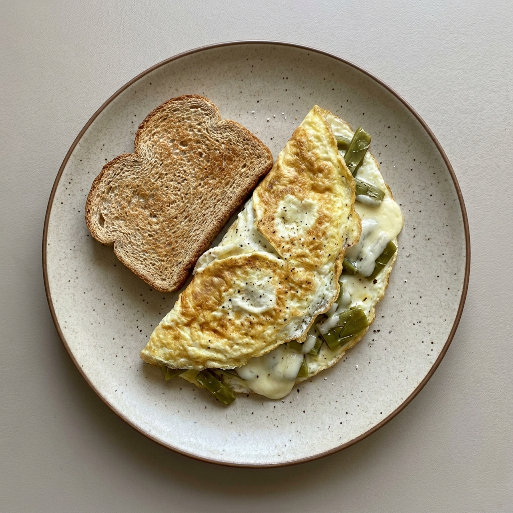 Omelette de clara de huevo y huevo relleno de queso oaxaca light y nopal, con pan integral tostado