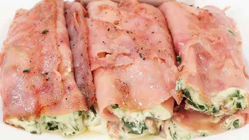 Rollitos de jamón con queso y espinaca de 142 Kcal