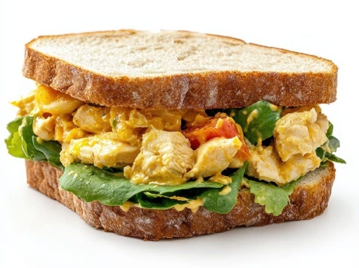 Sándwich pollo acompañado de licuado de plátano