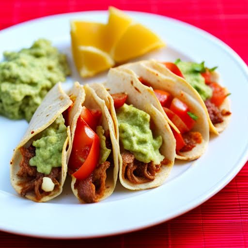 Tacos de res con guacamole y naranja